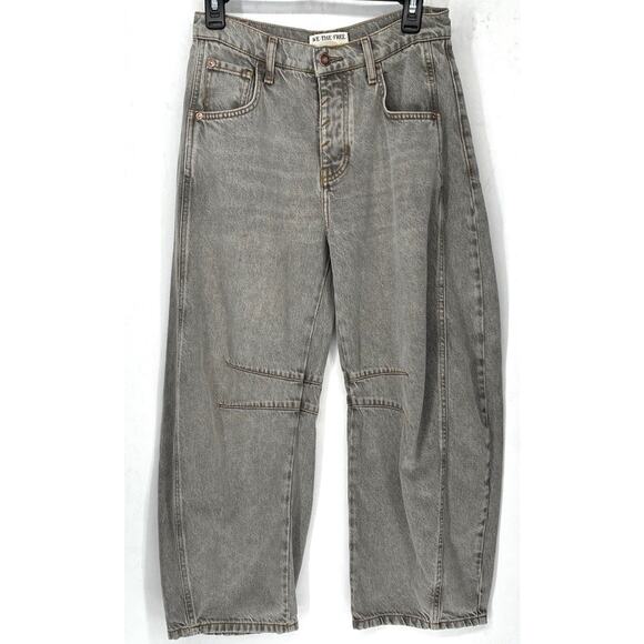 Free People Denim - Free People Lucky You Mid Rise Barrel Jeans Gray Curved Leg Denim 30"